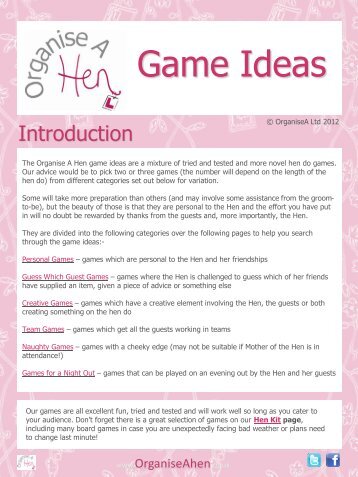 Game Ideas - Organise A Hen