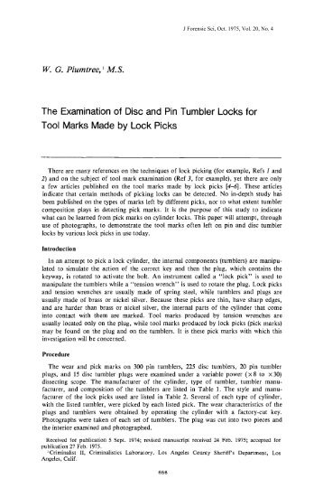 The Examination of Disc and Pin Tumbler Locks for Tool ... - Library