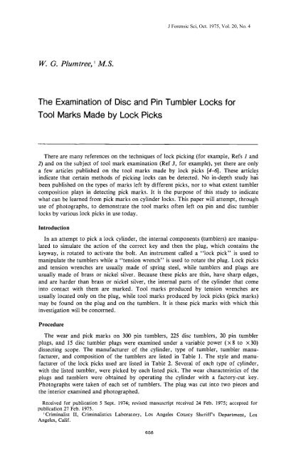 The Examination of Disc and Pin Tumbler Locks for Tool ... - Library