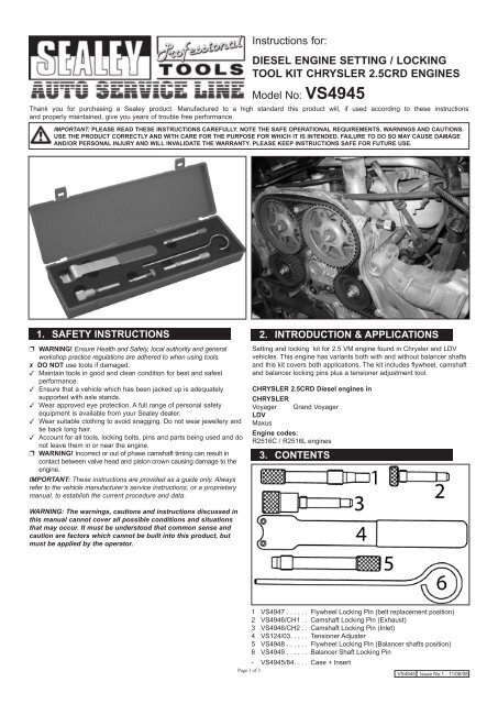 Instructions for: Diesel eNGiNe settiNG / lockiNG ... - Tooled-Up.com