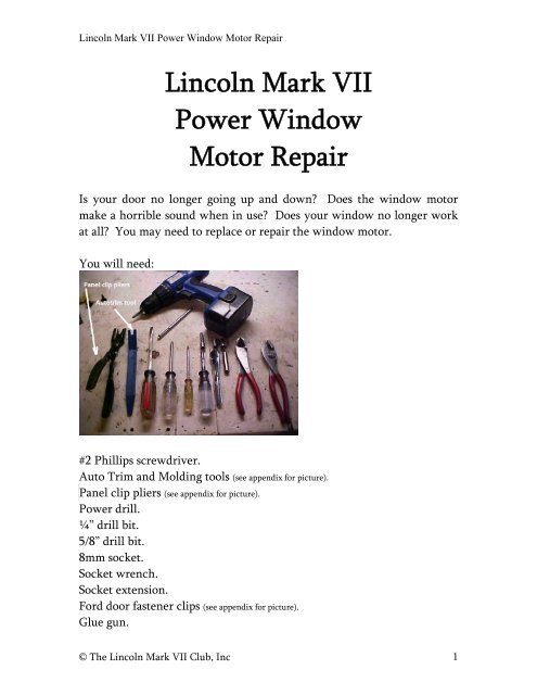 Power Window Motor Repair - The Lincoln Mark VII Club