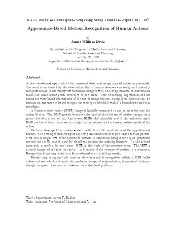 Appearance-Based Motion Recognition of Human Actions