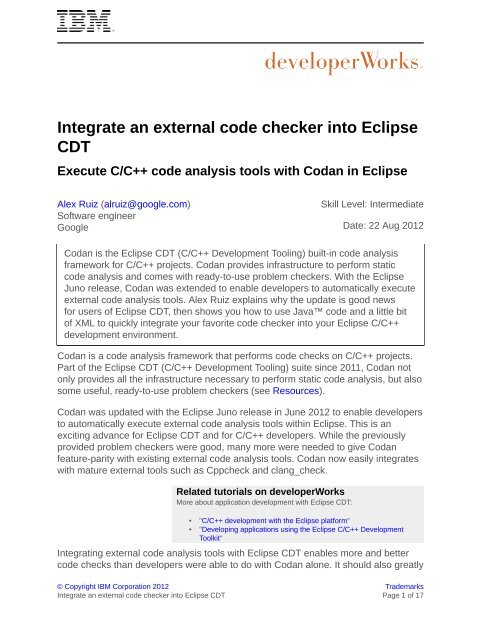 Integrate an external code checker into Eclipse CDT - IBM