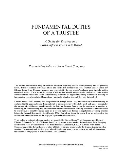 Fundamental Duties of a Trustee - Edward Jones