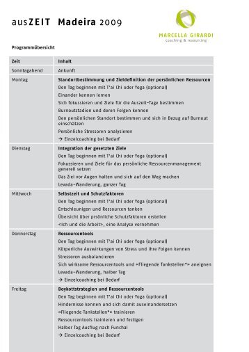 ausZeit Madeira 2009 - Marcella Girardi - Coaching, Resourcing