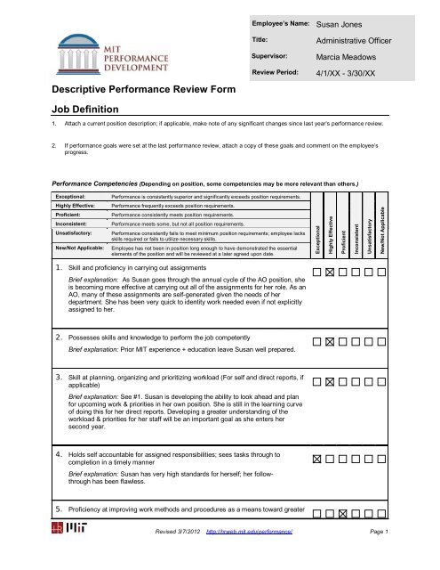 Job Performance Review Remar