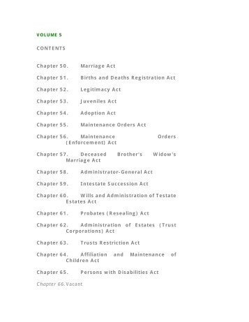 CONTENTS Chapter 50. Marriage Act Chapter 51. Births and ...