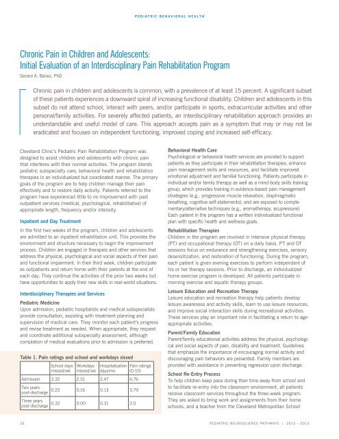 Pediatric Neuroscience Pathways Fall 2012 - Cleveland Clinic