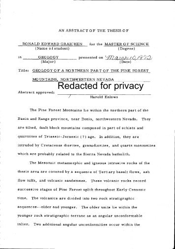 Redacted for privacy - ScholarsArchive at Oregon State University