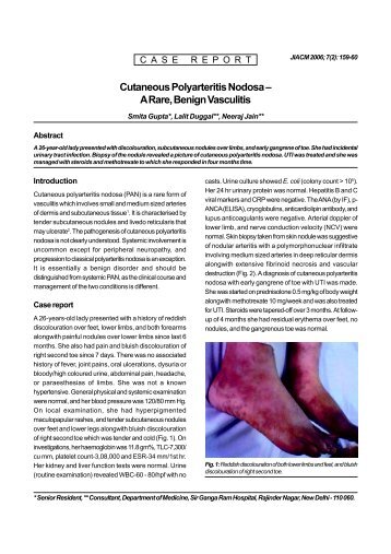 Cutaneous Polyarteritis Nodosa – A Rare, Benign Vasculitis - medIND