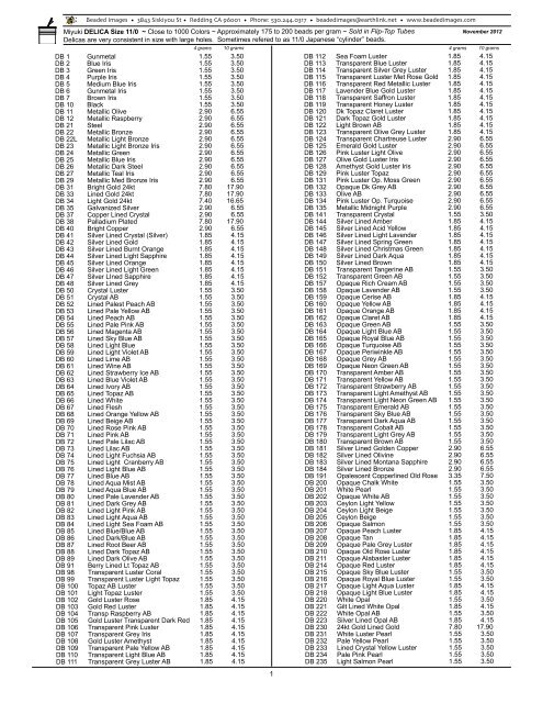 Miyuki Delica Color Chart