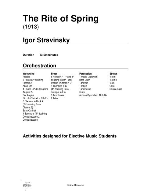 The Rite of Spring Themes by Igor Stravinsky/arr.