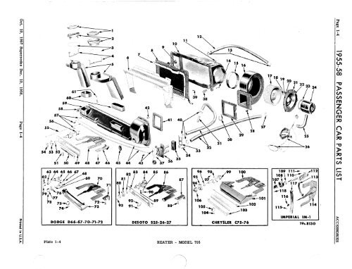 PASSENGER CAR PARTS LIST 1955-58 GROUP 1 - ACCESSORIES