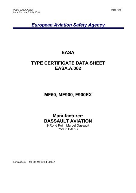 European Aviation Safety Agency EASA TYPE CERTIFICATE DATA