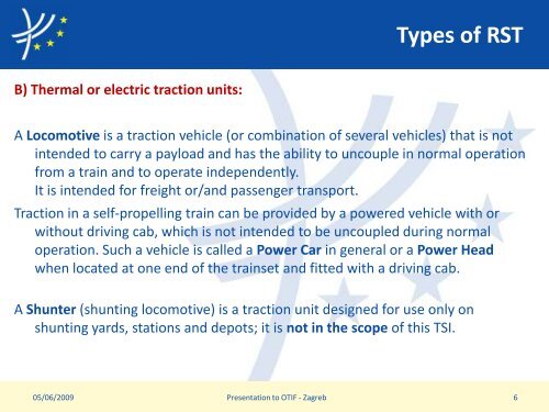 CR TSI Locomotives and Passenger RST; Scope - OTIF