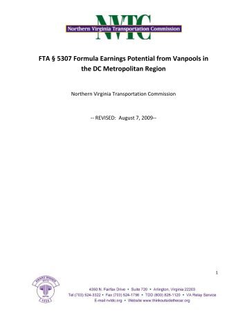 FTA § 5307 Formula Earnings Potential from Vanpools - Northern ...