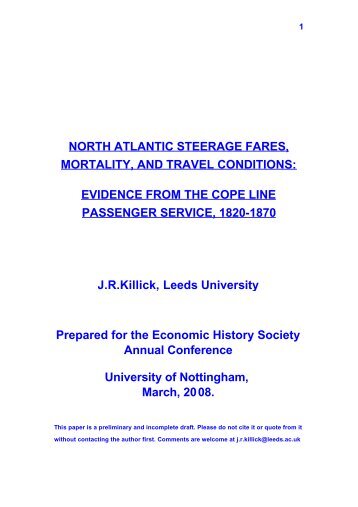 north atlantic steerage fares, mortality, and travel conditions