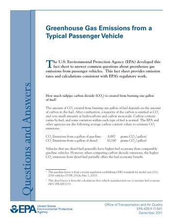 Greenhouse Gas Emissions from a Typical Passenger Vehicle (EPA ...