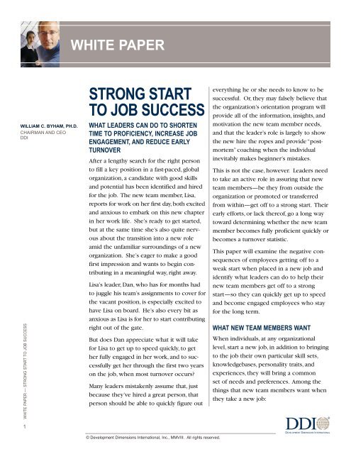 Strong Start to Job Success - Development Dimensions International