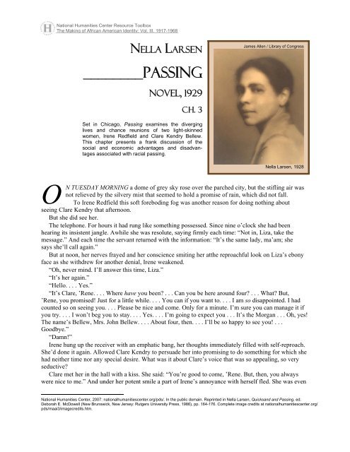 Nella Larsen, Passing, novel, 1929, Ch. 3, excerpts - National ...