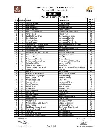 NOTE: Passing Marks 45 RESULT - Pakistan Marine Academy