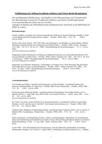 Publikationen der Stiftung Preußische Schlösser und Gärten Berlin ...