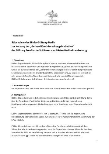 Stipendium der Bühler-Stiftung-Berlin zur Nutzung der „Gerhard ...