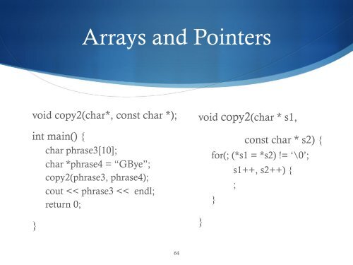 Arrays, parameter passing, pointers and dynamic allocation. - ELIS