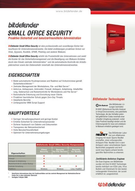 BitDefender Small Office Security Datenblatt