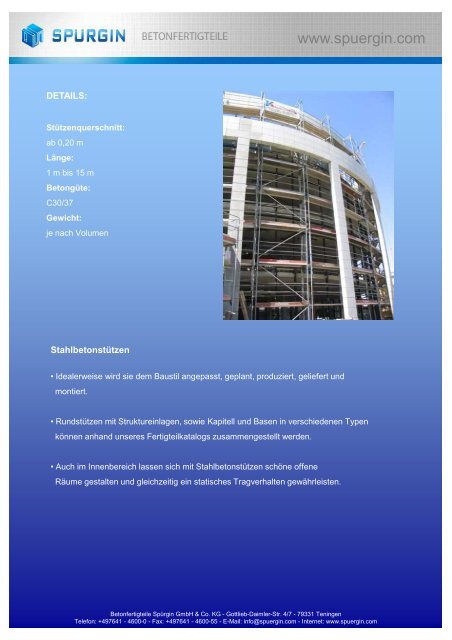 Produktdatenblatt Stütze - Betonfertigteile Spürgin GmbH & Co. KG