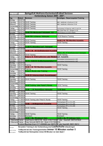 Neuer Trainingsplan - SpVgg-DJK Wolframs-Eschenbach e.V.