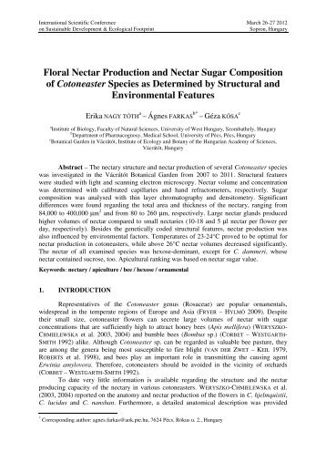 Floral Nectar Production and Nectar Sugar Composition of ...