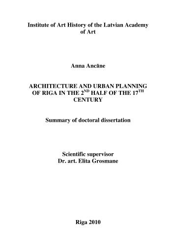 Institute of Art History of the Latvian Academy of Art Anna Ancāne ...