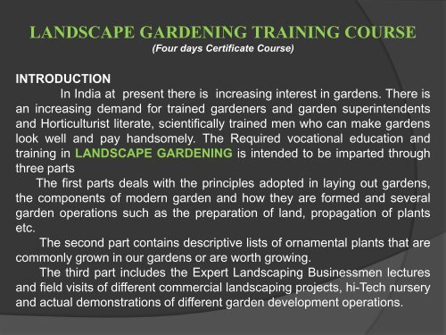 LANDSCAPE GARDENING TRAINING COURSE - KVK Baramati