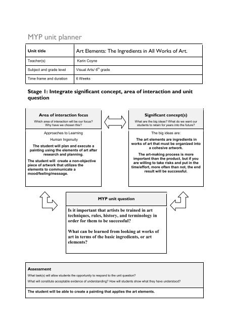 MYP Arts Sample Unit Plan - Savannah Chatham County Public ...