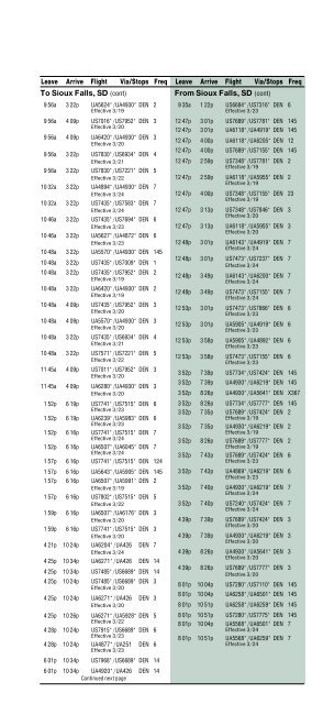 Colorado Springs Airport timetable