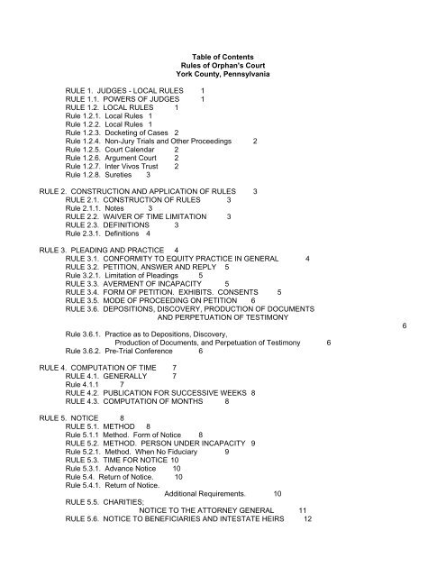 Rules Of Orphans Court York County