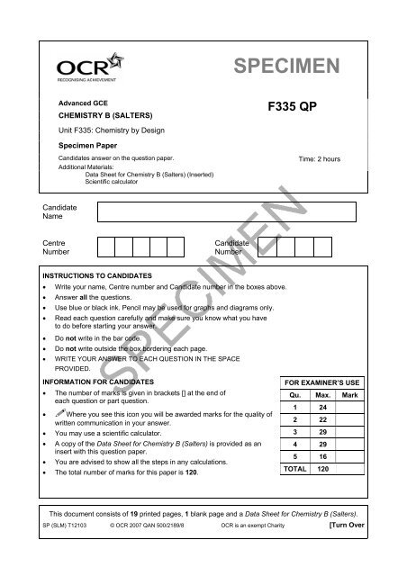 Unit F335 - Chemistry by design - Specimen.PDF, 434KB - OCR