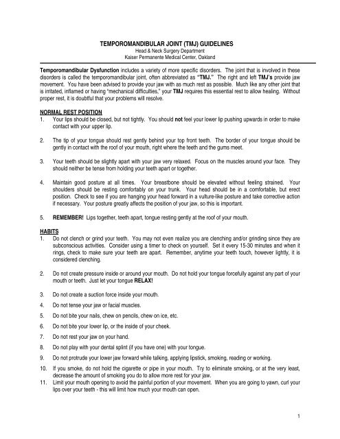 TEMPOROMANDIBULAR JOINT (TMJ) GUIDELINES