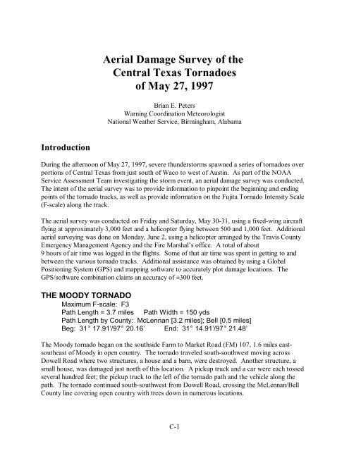 Aerial Damage Survey of the Central Texas Tornadoes of ... - NOAA