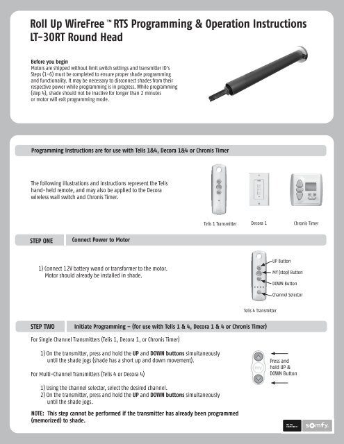 Somfy LT30 RTS Battery Remote Control Motor - Castec