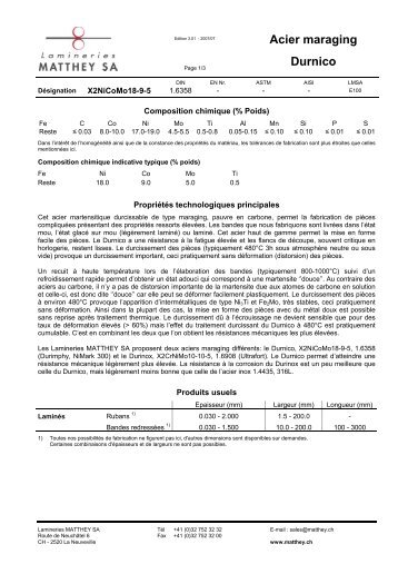 Acier maraging Durnico - Matthey.ch