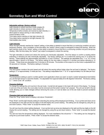 Sonneboy Instructions - Elero USA