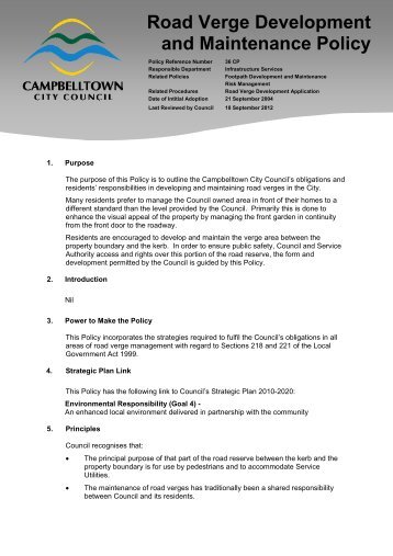 Road Verge Development and Maintenance Policy - Campbelltown ...