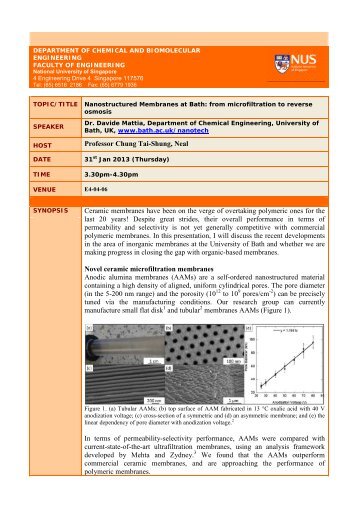 Professor Chung Tai-Shung, Neal Ceramic membranes have been ...