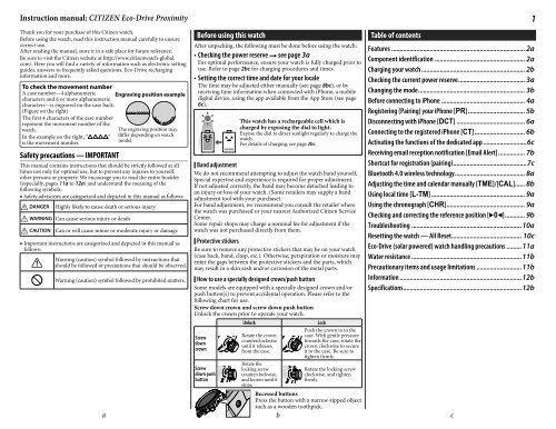 Instruction manual: CITIZEN Eco-Drive Proximity Safety precautions ...