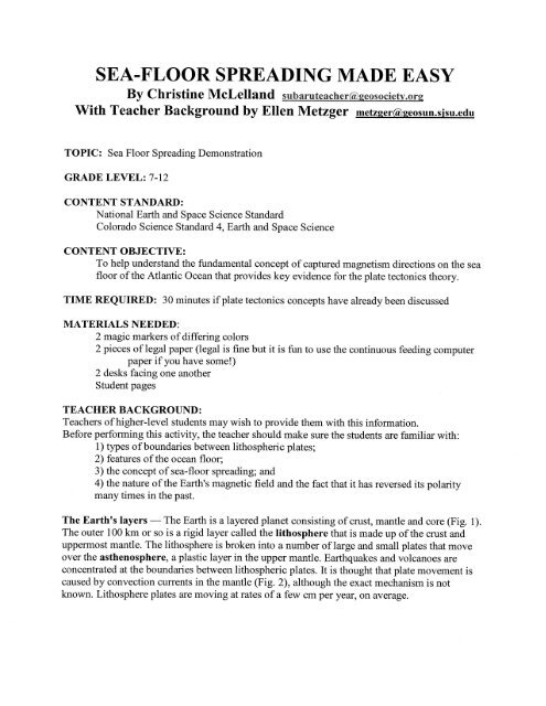 Sea-Floor Spreading Made Easy - Geological Society of America