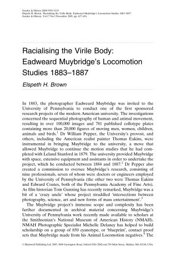 Racialising the Virile Body: Eadweard Muybridge's ... - Elspeth Brown