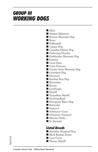 canadian kennel club dog breeds