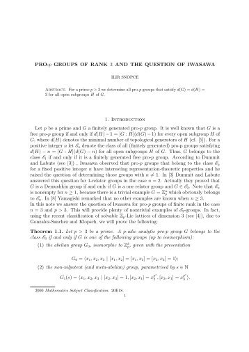 PRO-p GROUPS OF RANK 3 AND THE - Department of ...